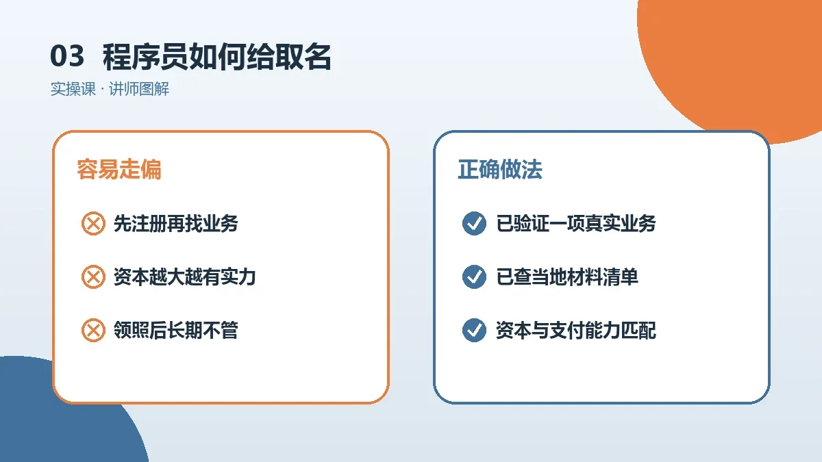 程序员如何给OPC一人公司取名?核名规则与避坑技巧实操检查图