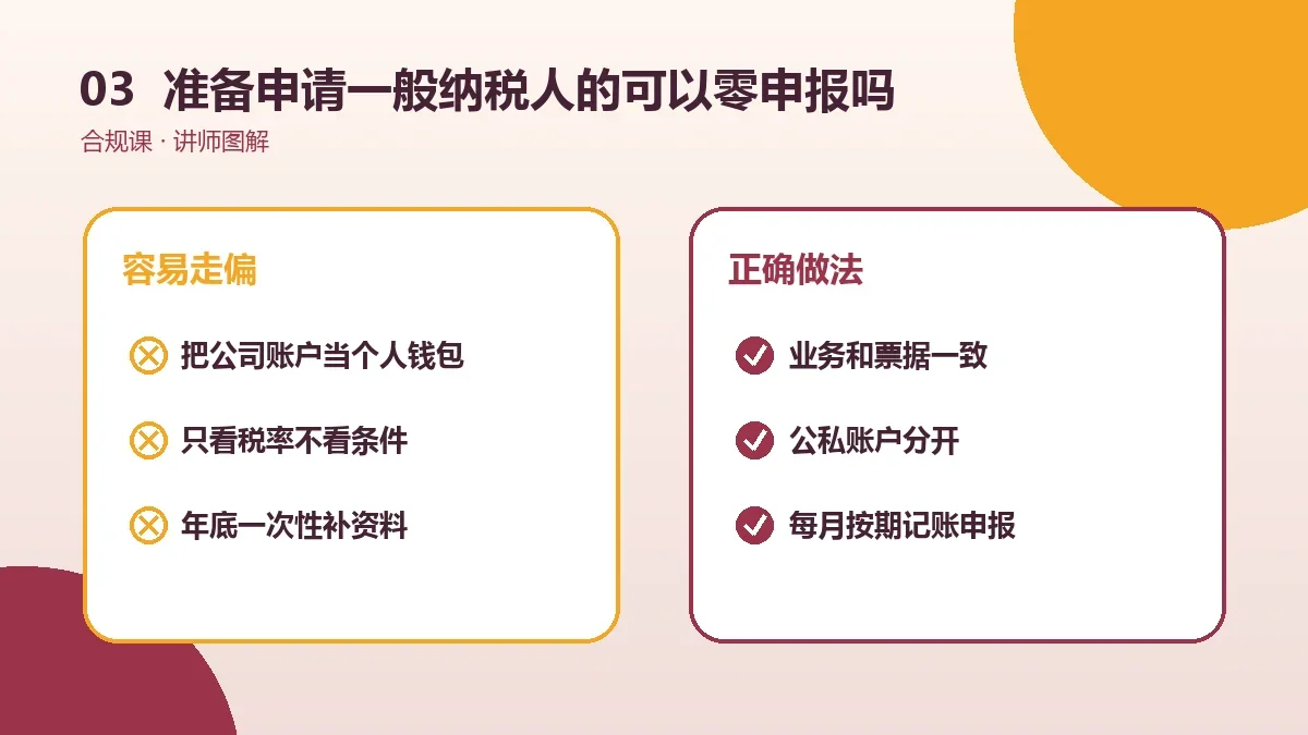 准备申请一般纳税人的OPC一人公司可以零申报吗?适用条件、期限和常见风险实操检查图