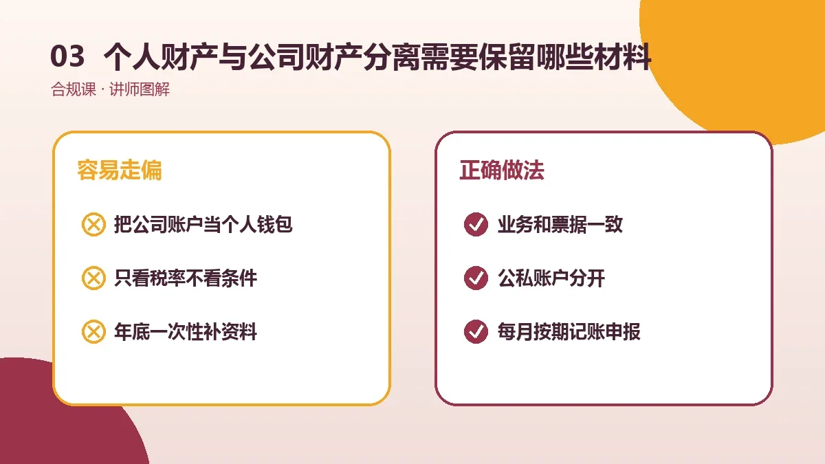 OPC一人公司的个人财产与公司财产分离需要保留哪些材料?一份证据清单实操检查图