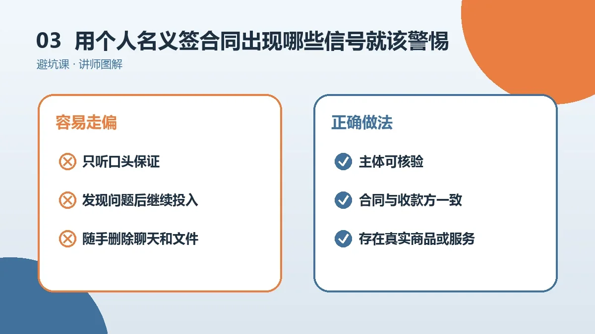 OPC一人公司用个人名义签合同出现哪些信号就该警惕?早期预警清单实操检查图