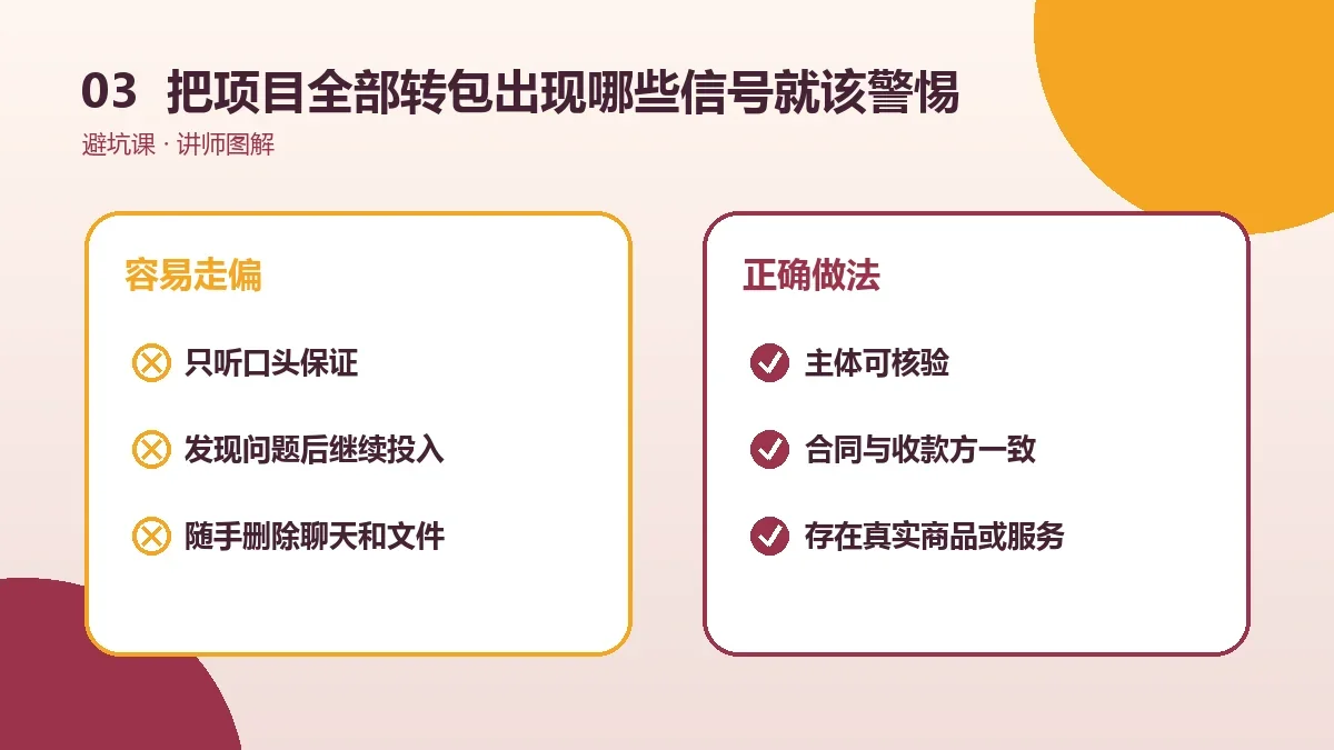 OPC一人公司把项目全部转包出现哪些信号就该警惕?早期预警清单实操检查图