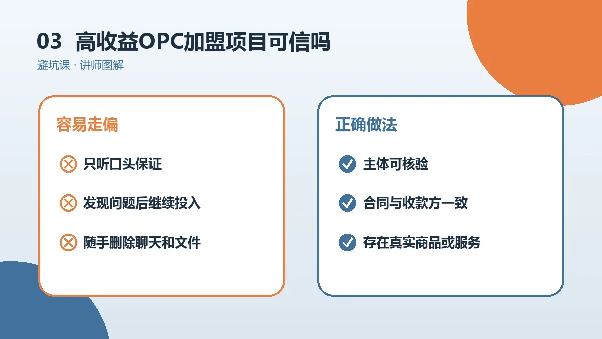 高收益OPC加盟项目可信吗?公司资质与盈利模式核验方法实操检查图
