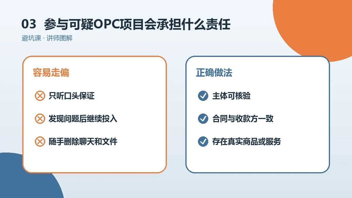 参与可疑OPC项目会承担什么责任?组织者与普通参与者分别看实操检查图